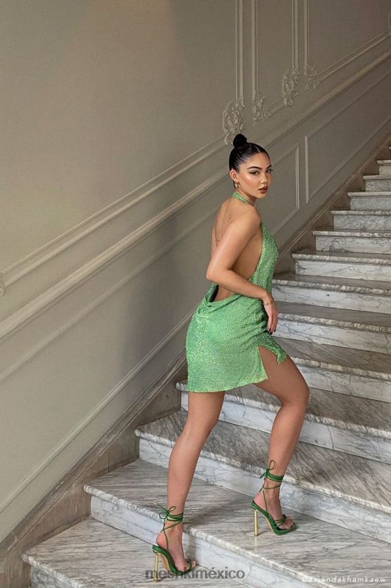 Meshki meilani minivestido de malla con strass y espalda escotada verde ropa H48F8H726