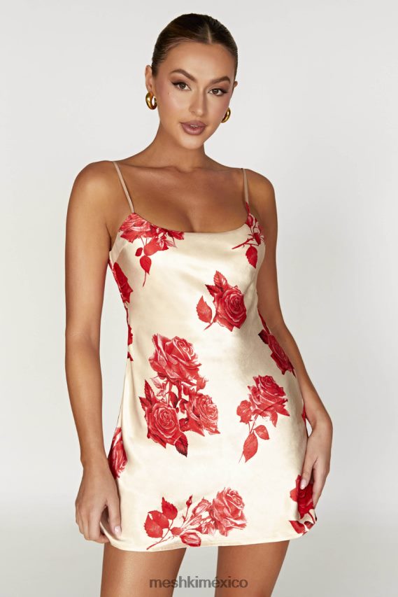 Meshki minivestido de satén valentina estampado de rosas ropa H48F8H316