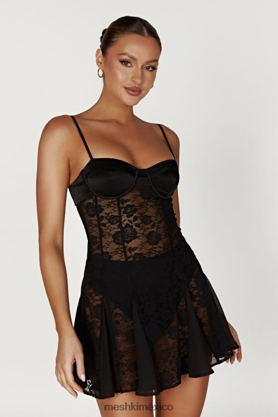 Meshki minivestido lolita de encaje negro ropa H48F8H411