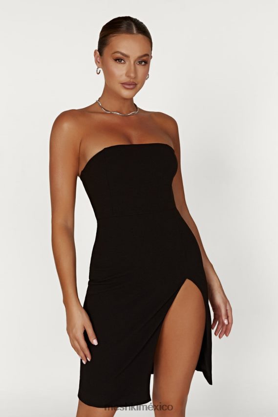 Meshki minivestido rachel de crepé palabra de honor con abertura hasta el muslo negro ropa H48F8H613