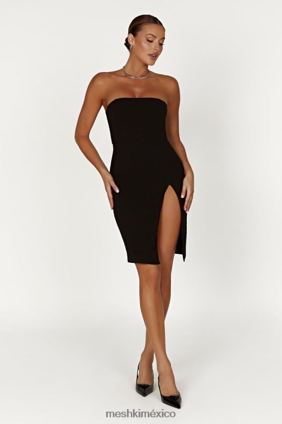 Meshki minivestido rachel de crepé palabra de honor con abertura hasta el muslo negro ropa H48F8H613