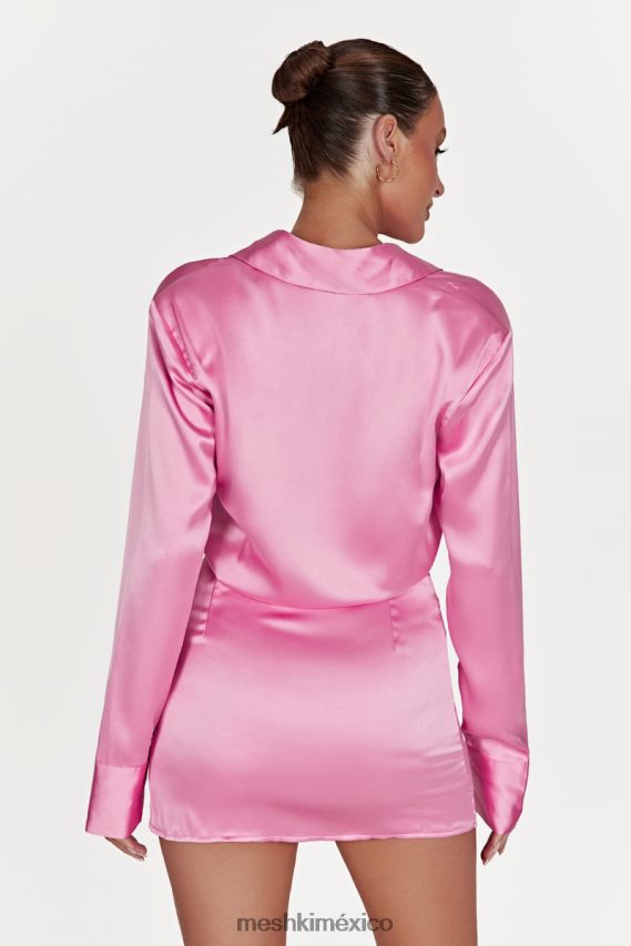 Meshki vestido camisero de satén brielle rosa chicle ropa H48F8H599