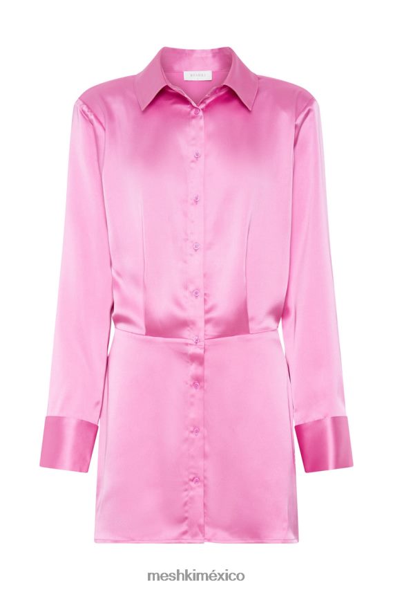 Meshki vestido camisero de satén brielle rosa chicle ropa H48F8H599