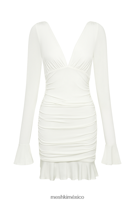 Meshki vestido corto Leanne de punto fruncido blanco ropa H48F8H257