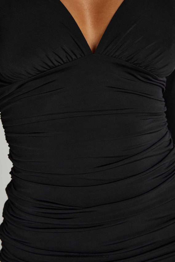 Meshki vestido corto Leanne de punto fruncido negro ropa H48F8H252