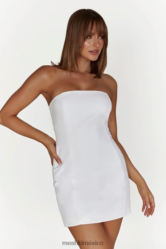 Meshki vestido corto Maci de lino blanco ropa H48F8H619