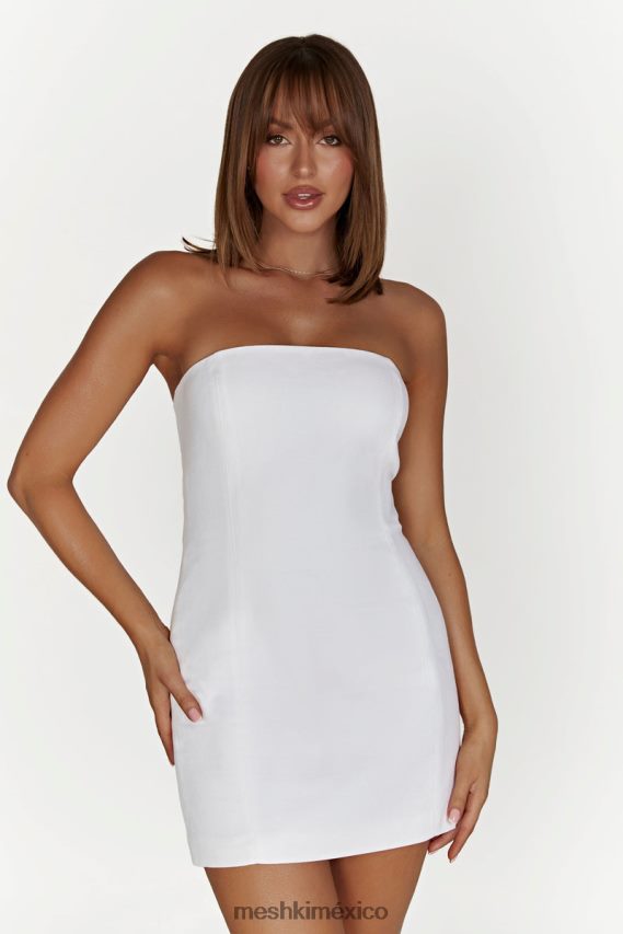 Meshki vestido corto Maci de lino blanco ropa H48F8H619