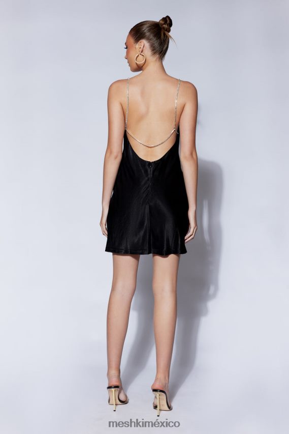 Meshki vestido corto Sofie con tirantes y strass negro ropa H48F8H521