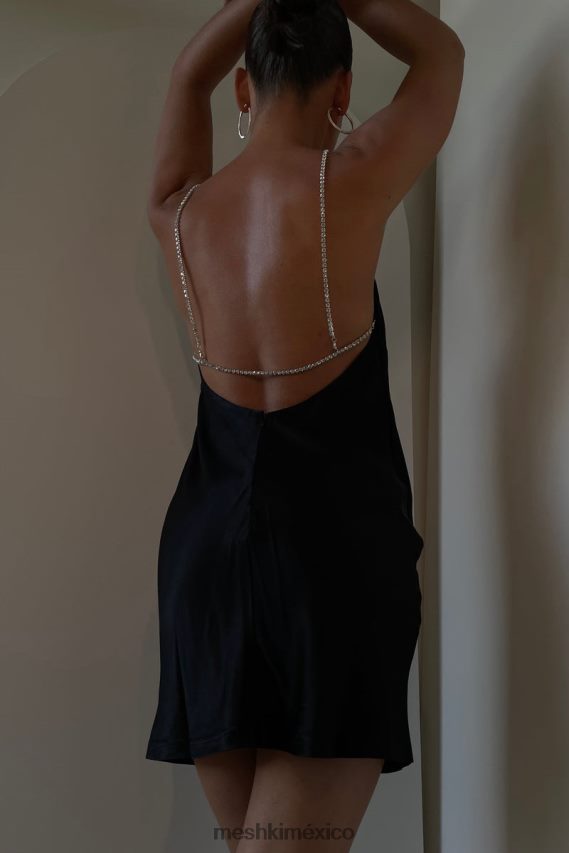 Meshki vestido corto Sofie con tirantes y strass negro ropa H48F8H521