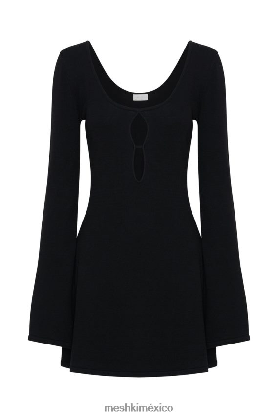 Meshki vestido corto birdie de punto de manga larga negro ropa H48F8H426