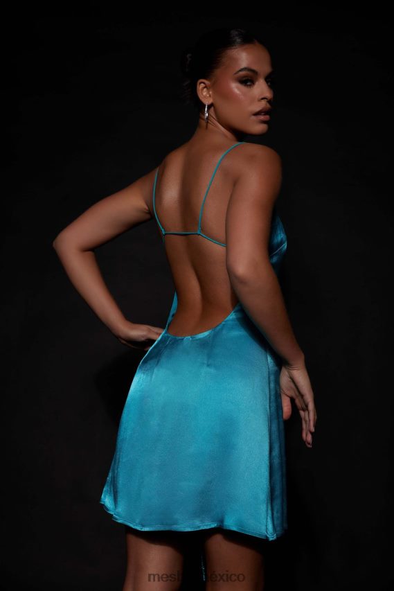 Meshki vestido corto briah con cuerda y strass azul cian ropa H48F8H630