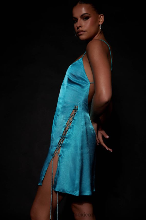 Meshki vestido corto briah con cuerda y strass azul cian ropa H48F8H630