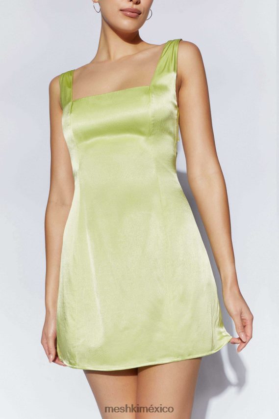 Meshki vestido corto carina con lazo en la espalda verde pistacho ropa H48F8H723