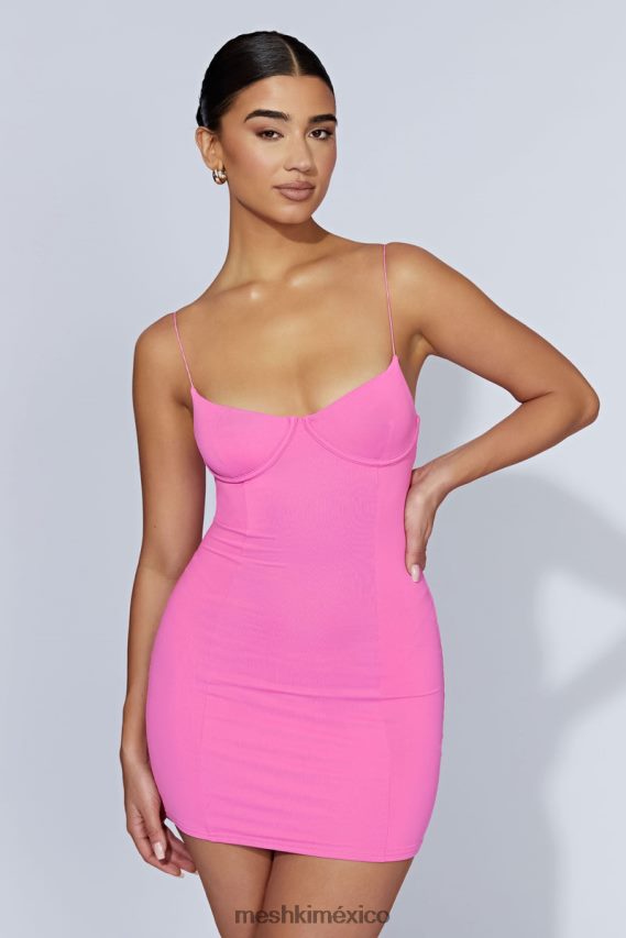 Meshki vestido corto con contorno brumoso rosa chicle ropa H48F8H281