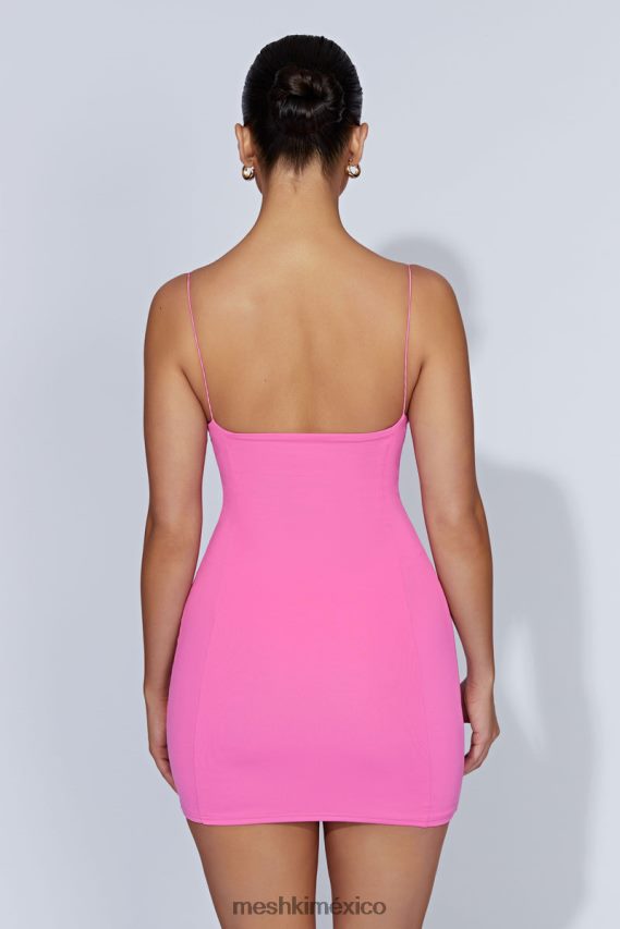 Meshki vestido corto con contorno brumoso rosa chicle ropa H48F8H281