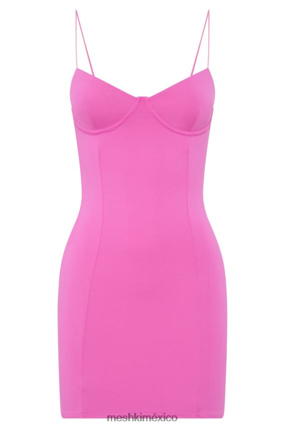 Meshki vestido corto con contorno brumoso rosa chicle ropa H48F8H281