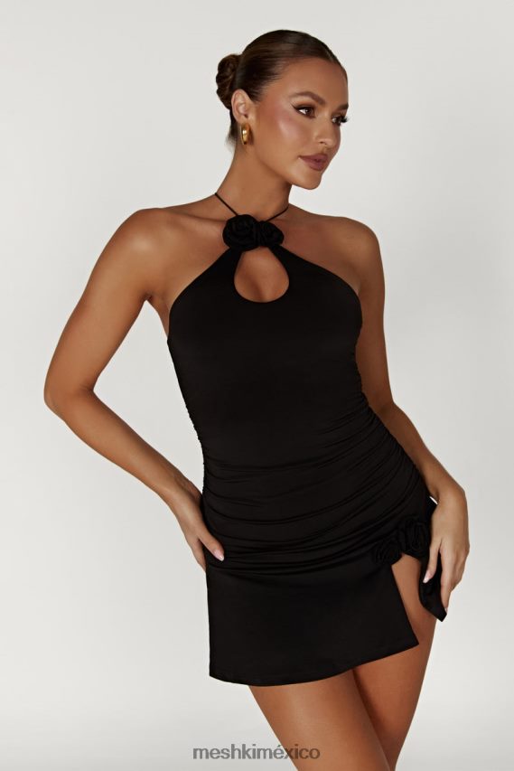 Meshki vestido corto con cuello halter adeline rose negro ropa H48F8H285