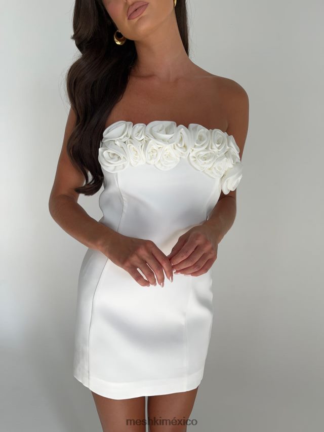 Meshki vestido corto con rosas brooks blanco ropa H48F8H250