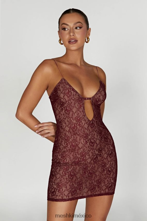 Meshki vestido corto de encaje julieta vino ropa H48F8H344