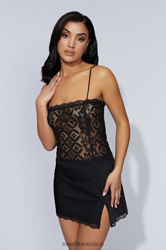 Meshki vestido corto de encaje quincy negro ropa H48F8H643