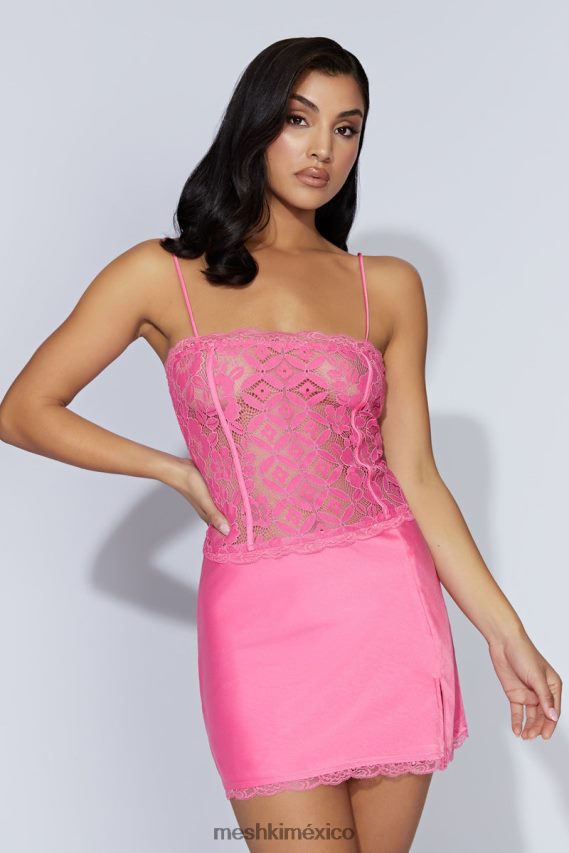 Meshki vestido corto de encaje quincy rosa chicle ropa H48F8H654
