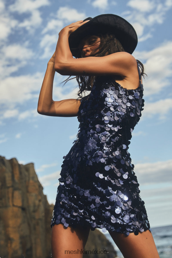 Meshki vestido corto de lentejuelas romilly azul marino de medianoche ropa H48F8H389