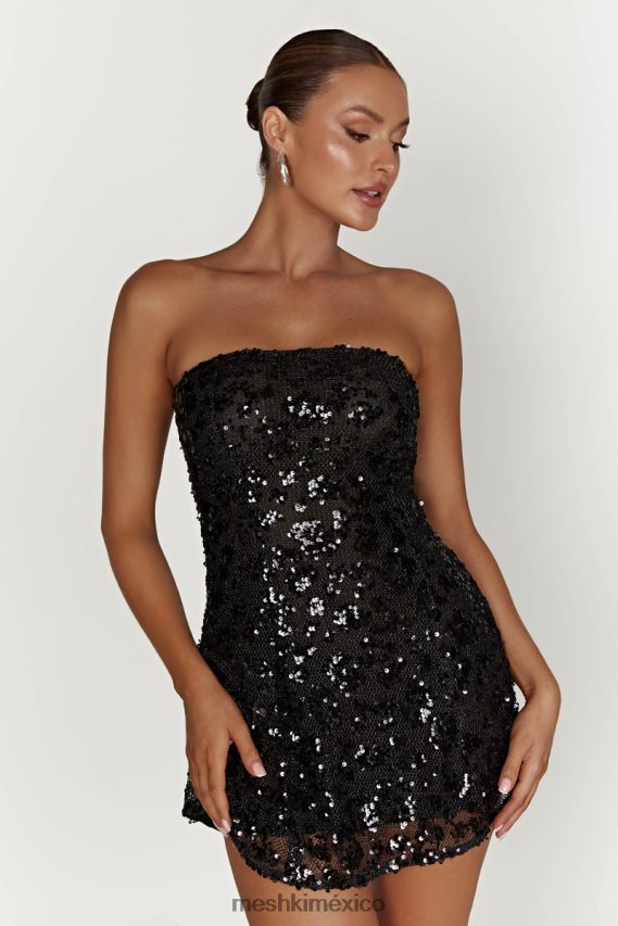Meshki vestido corto de lentejuelas sin tirantes everleigh negro ropa H48F8H221