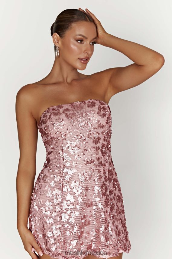 Meshki vestido corto de lentejuelas sin tirantes everleigh rubor rosa ropa H48F8H557