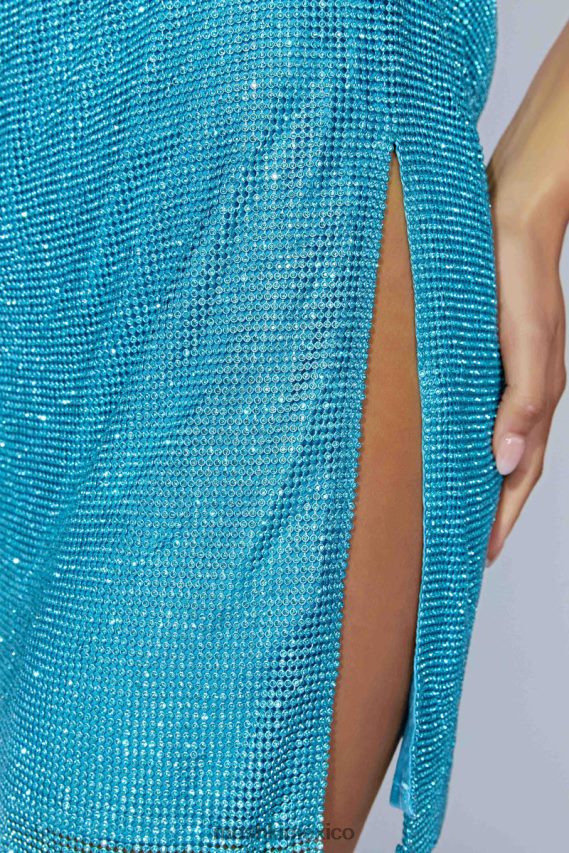 Meshki vestido corto de malla con cuello halter Siya aguamarina ropa H48F8H666