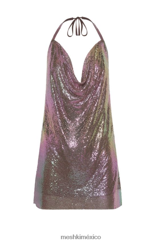 Meshki vestido corto de malla con cuello halter Siya morado iridiscente ropa H48F8H558