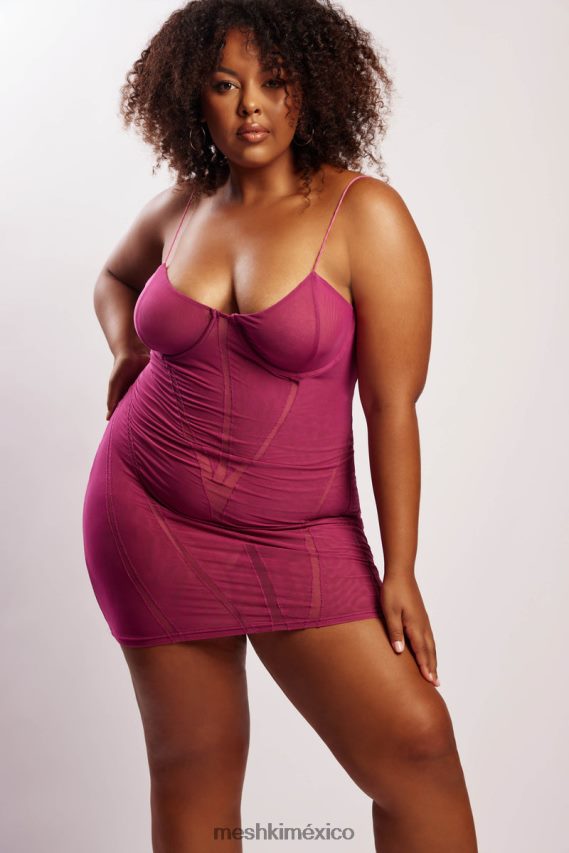 Meshki vestido corto de malla con paneles mapel Violeta ropa H48F8H724