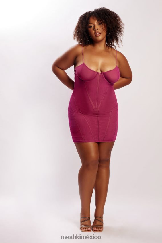 Meshki vestido corto de malla con paneles mapel Violeta ropa H48F8H724