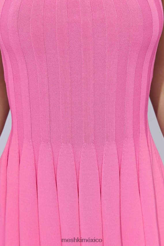 Meshki vestido corto de punto con cuello halter koa rosa chicle ropa H48F8H519