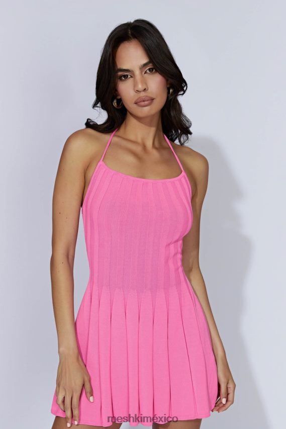 Meshki vestido corto de punto con cuello halter koa rosa chicle ropa H48F8H519