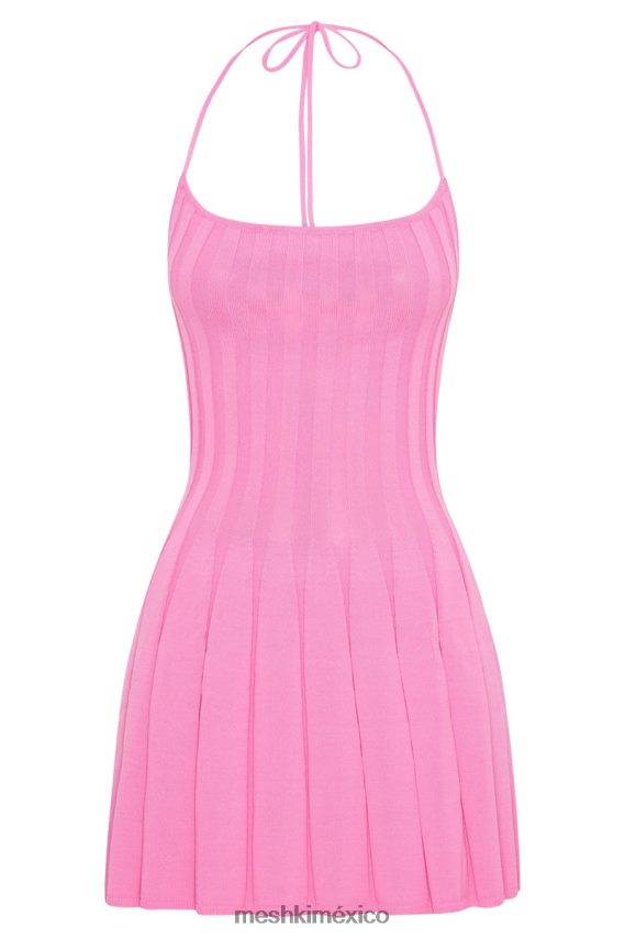 Meshki vestido corto de punto con cuello halter koa rosa chicle ropa H48F8H519