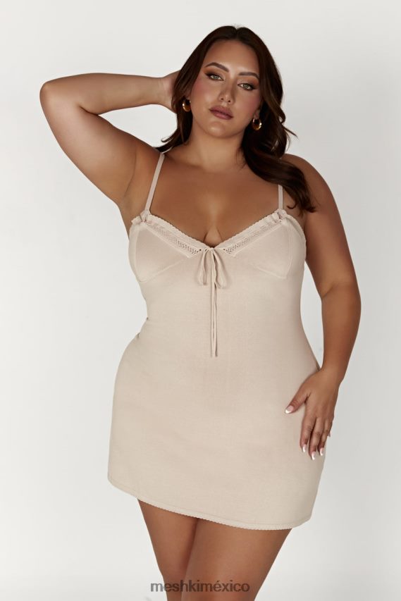 Meshki vestido corto de punto ellis pointelle hueso ropa H48F8H282