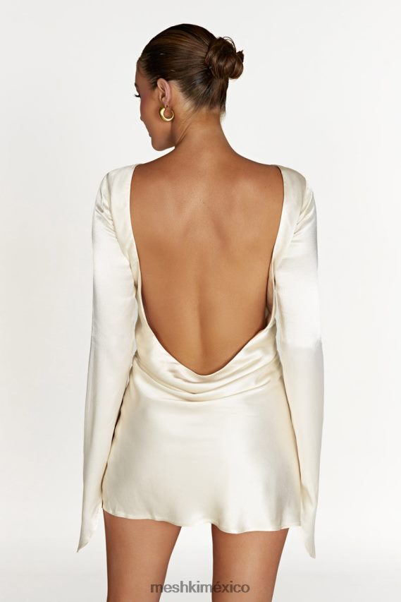 Meshki vestido corto de satén de manga larga davina Marfil ropa H48F8H183