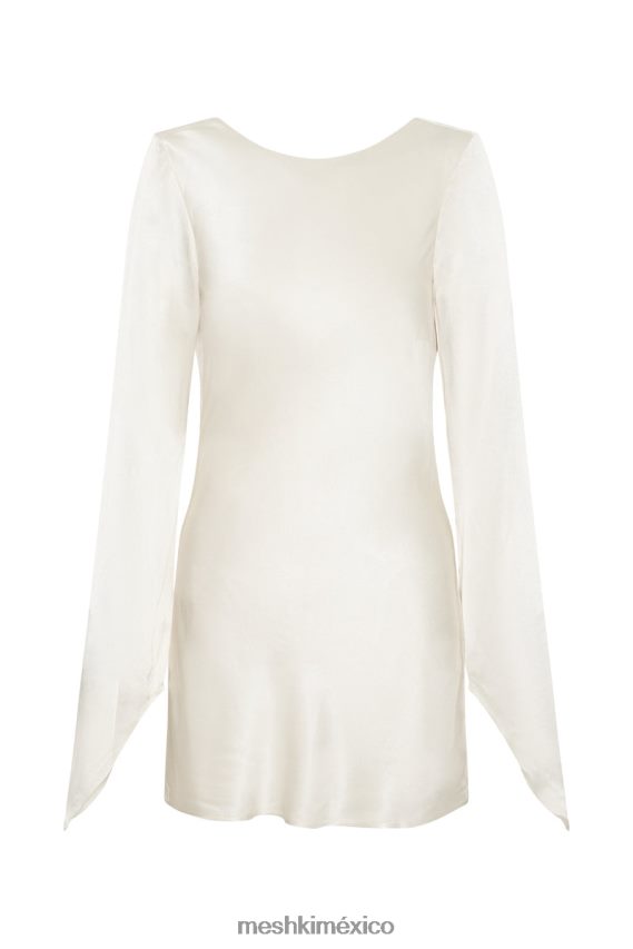 Meshki vestido corto de satén de manga larga davina Marfil ropa H48F8H183