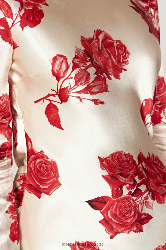 Meshki vestido corto de satén de manga larga davina estampado de rosas ropa H48F8H258