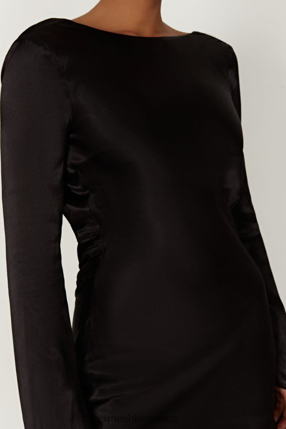 Meshki vestido corto de satén de manga larga davina negro ropa H48F8H272