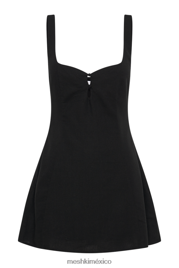 Meshki vestido corto de vuelo tandie de lino negro ropa H48F8H322