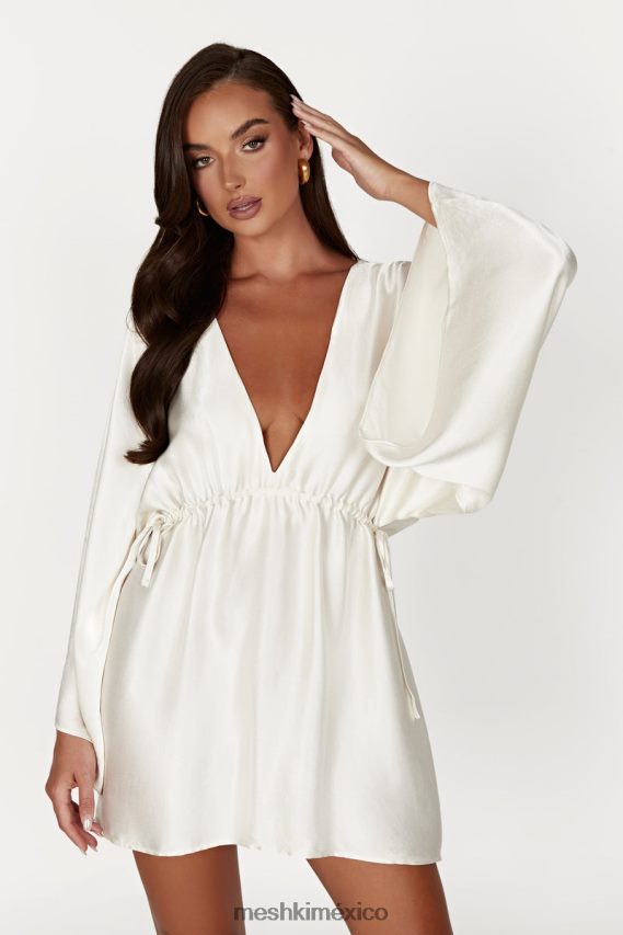 Meshki vestido corto estilo kimono plisado esmerlda Marfil ropa H48F8H563