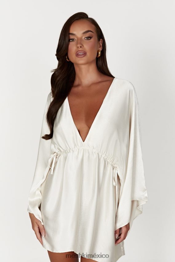 Meshki vestido corto estilo kimono plisado esmerlda Marfil ropa H48F8H563
