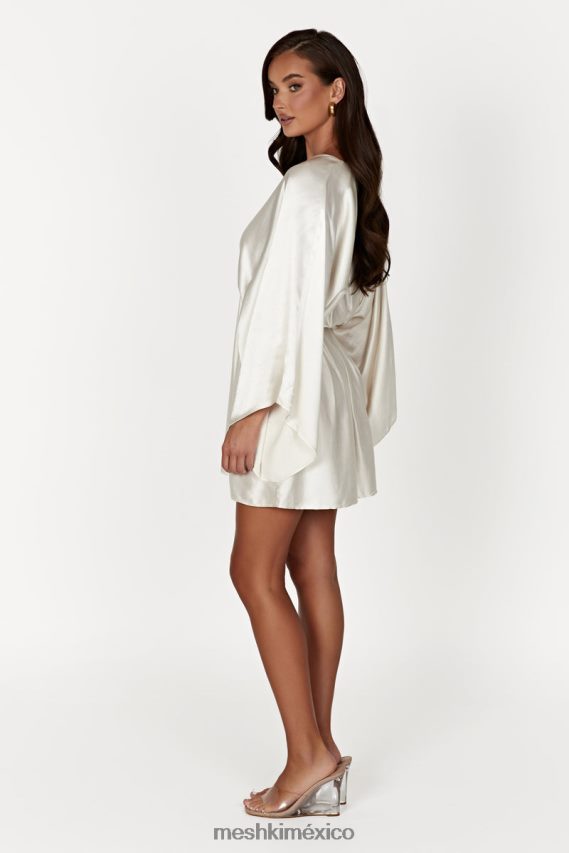 Meshki vestido corto estilo kimono plisado esmerlda Marfil ropa H48F8H563