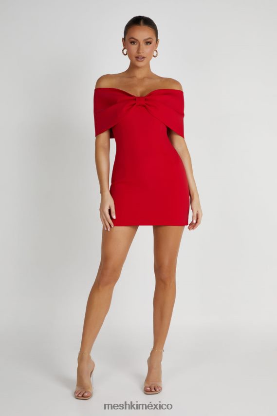 Meshki vestido corto gwyneth con hombros descubiertos y lazo rojo ropa H48F8H170