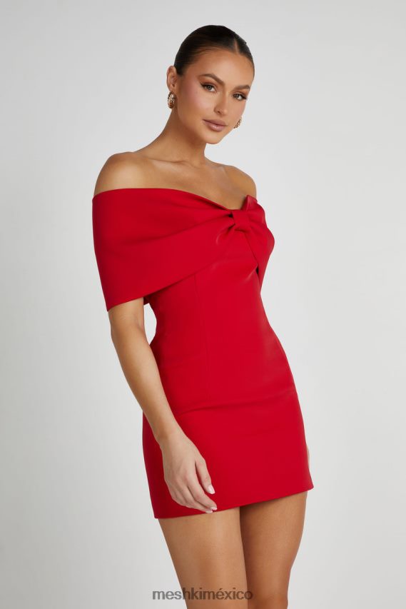 Meshki vestido corto gwyneth con hombros descubiertos y lazo rojo ropa H48F8H170