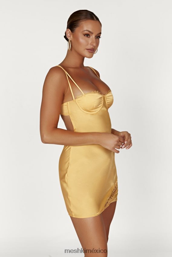 Meshki vestido corto joslyn de satén y encaje limón ropa H48F8H168