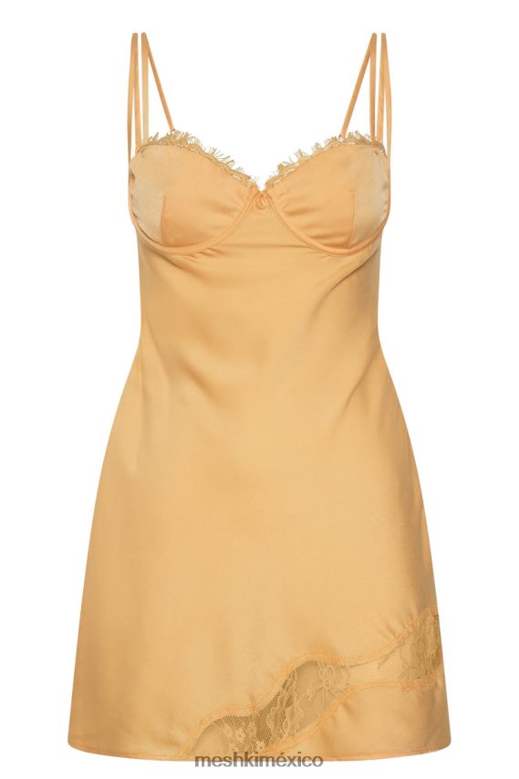 Meshki vestido corto joslyn de satén y encaje limón ropa H48F8H168