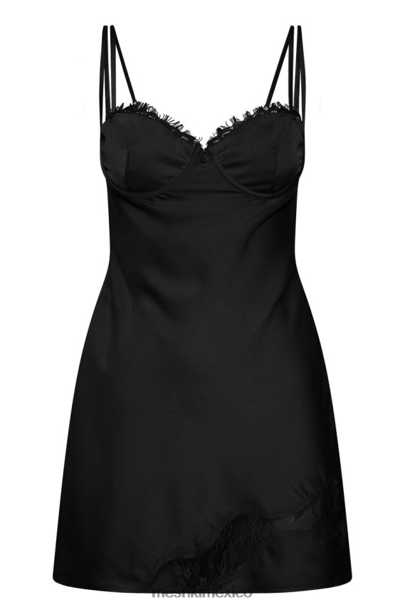 Meshki vestido corto joslyn de satén y encaje negro ropa H48F8H330