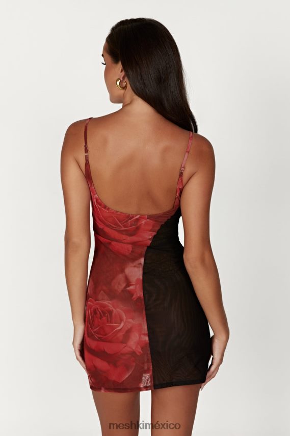 Meshki vestido corto katarina de malla de dos tonos estampado de rosas de gran tamaño ropa H48F8H587